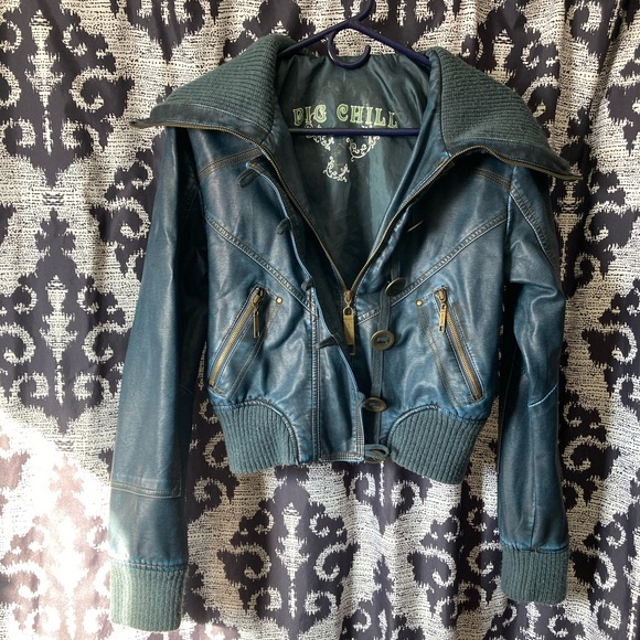 Vintage Blue faux leather BIG CHILL bomber jacket